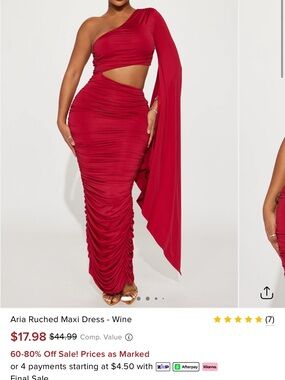 Fashion Nova One-Shoulder Ruched Maxi Dress in Wine Red